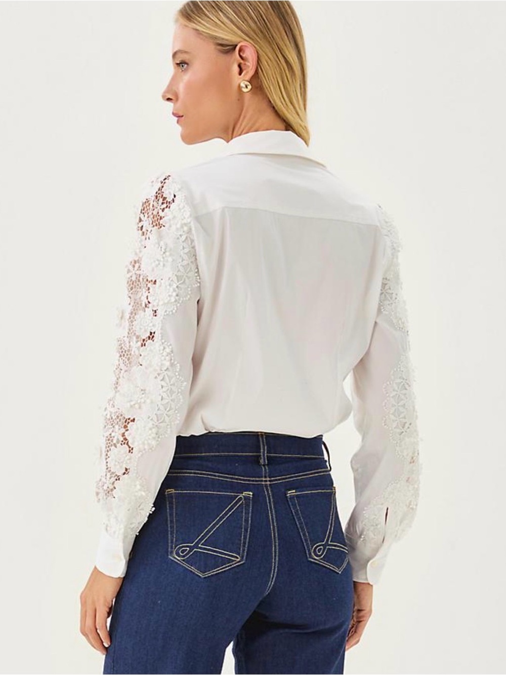 Lilly Pulitzer White Lace-Trim Button Down Shirt XXS - Picture 3 of 8